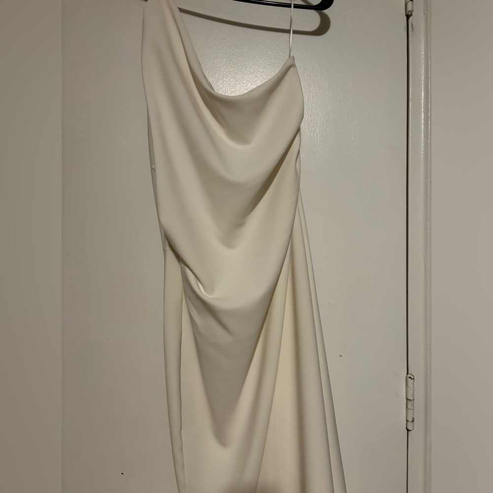 One Shoulder white midi dress